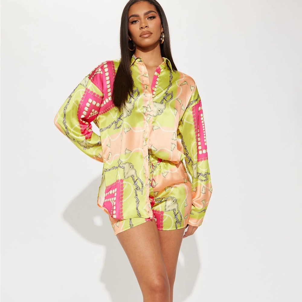 Rich Again Satin Short Set - Lime Size Large